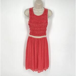 Anthropologie 9 H15 STCL Postmark Polka Dot Dress Sz XS Coral Red Ruched Lined